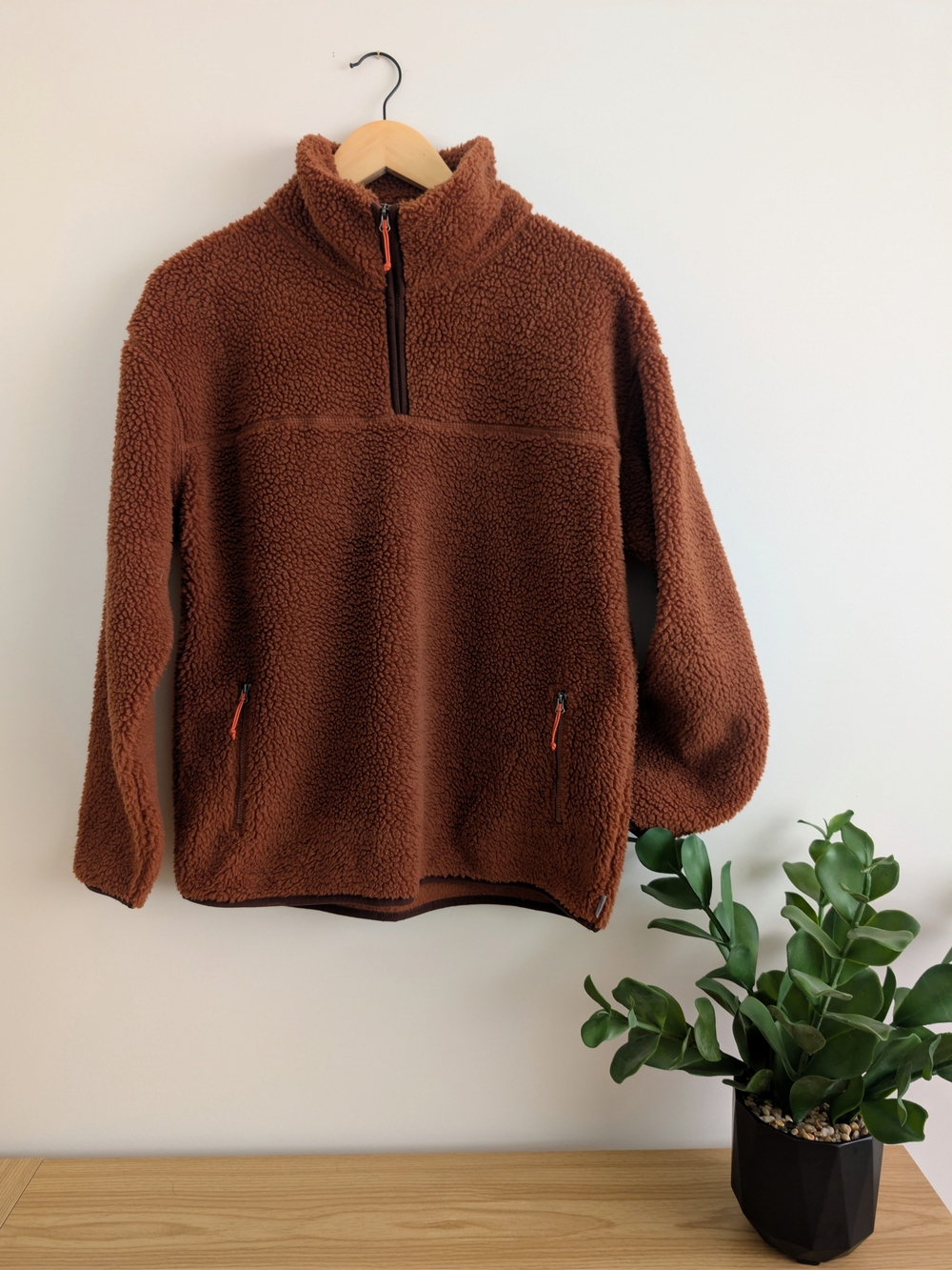 Eddie Bauer Women's Burnt Orange Sherpa Quarter-Zip Pullover Sweater